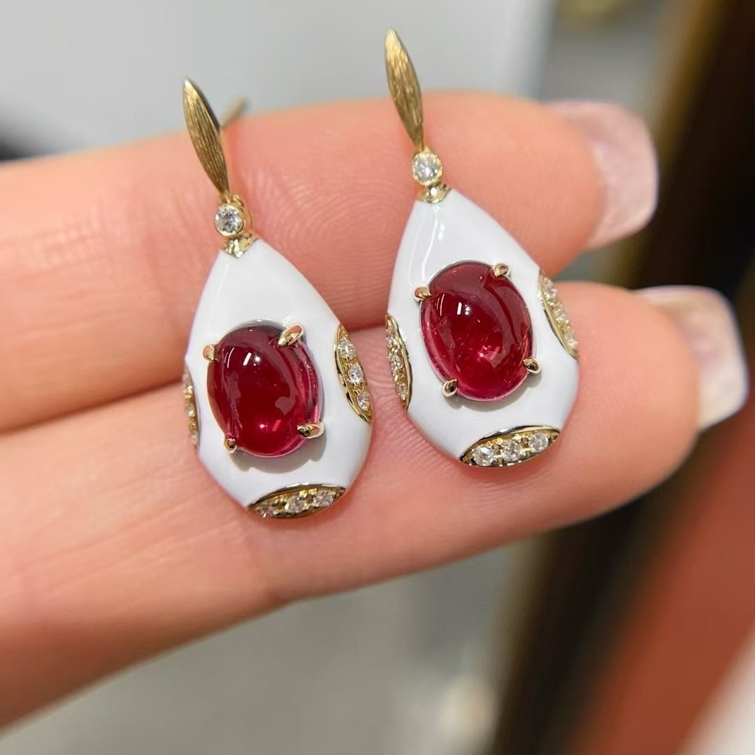 14k Gold 2.3 Ct Natural Tourmaline & Diamond Earrings - 3
