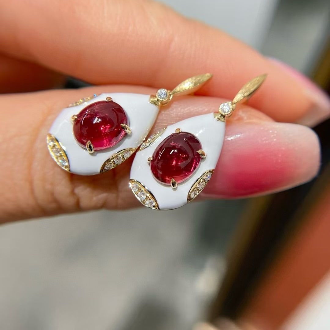 14k Gold 2.3 Ct Natural Tourmaline & Diamond Earrings - 4