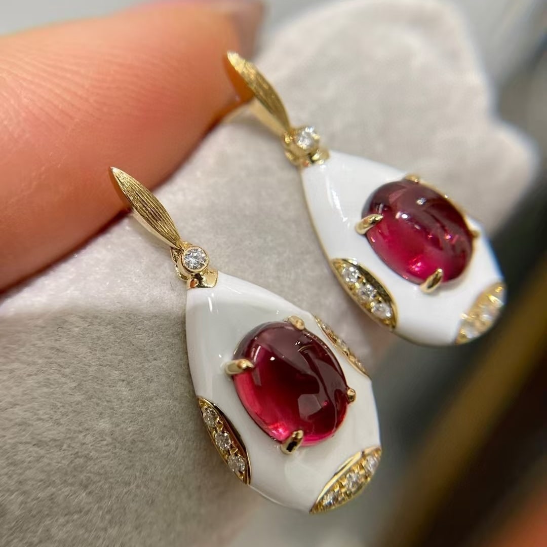 14k Gold 2.3 Ct Natural Tourmaline & Diamond Earrings - 5