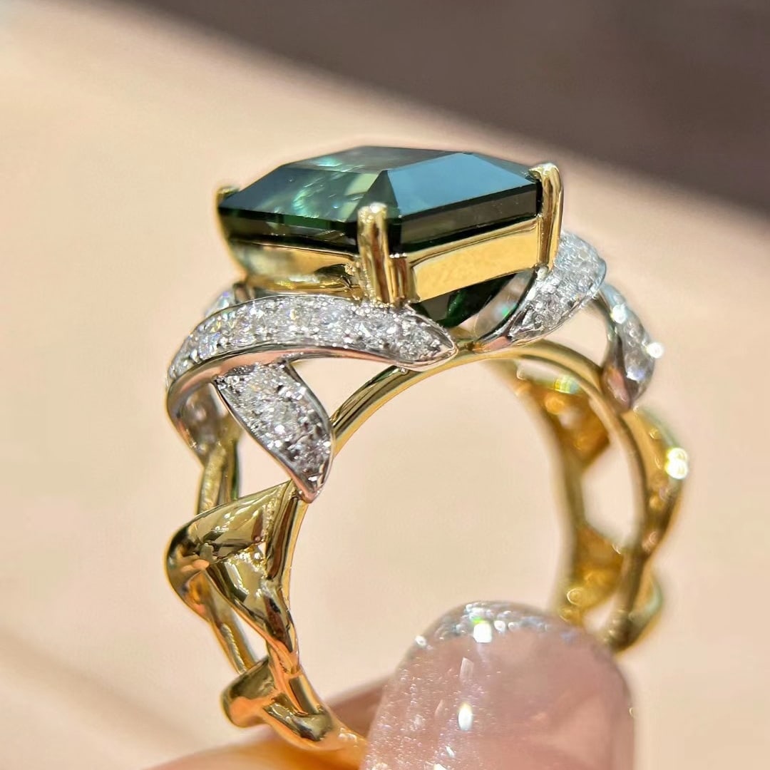 14k Gold 8.45 Ctw Natural Tourmaline & Diamond Ring - 7