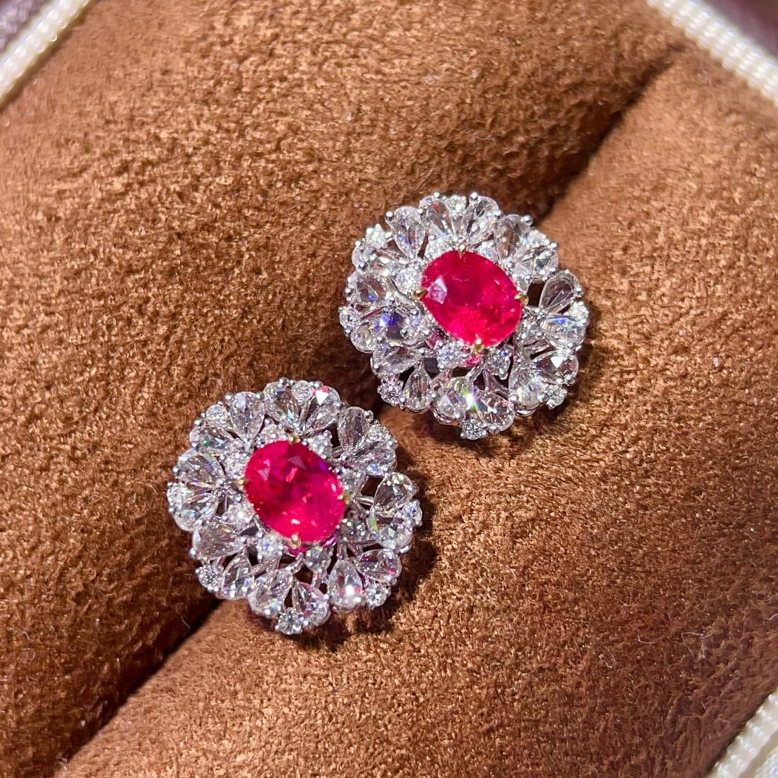 14k Gold 2.2 Ctw Natural Ruby & Diamond Earrings - 4