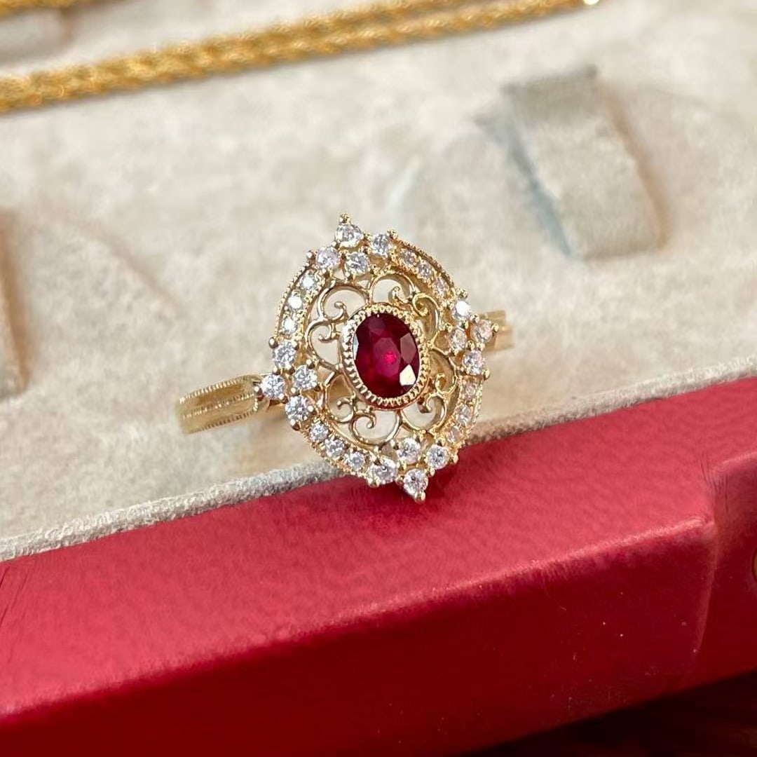 14k Gold 0.35 Ct Natural Ruby & Diamond Ring - 2