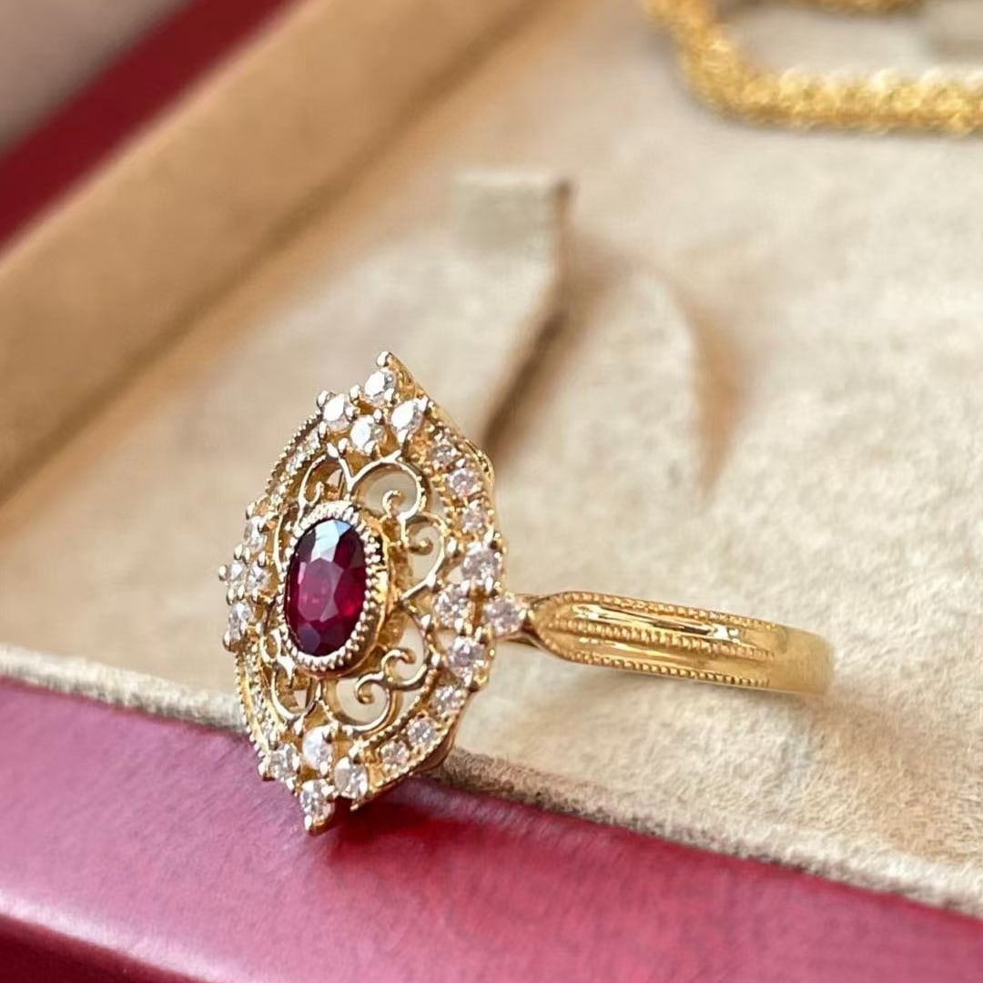 14k Gold 0.35 Ct Natural Ruby & Diamond Ring - 3