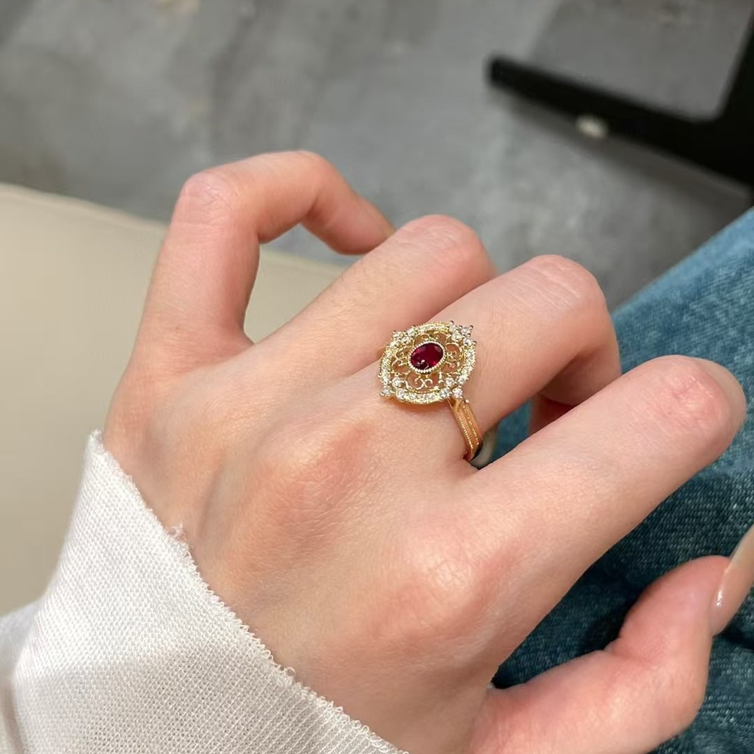14k Gold 0.35 Ct Natural Ruby & Diamond Ring - 4
