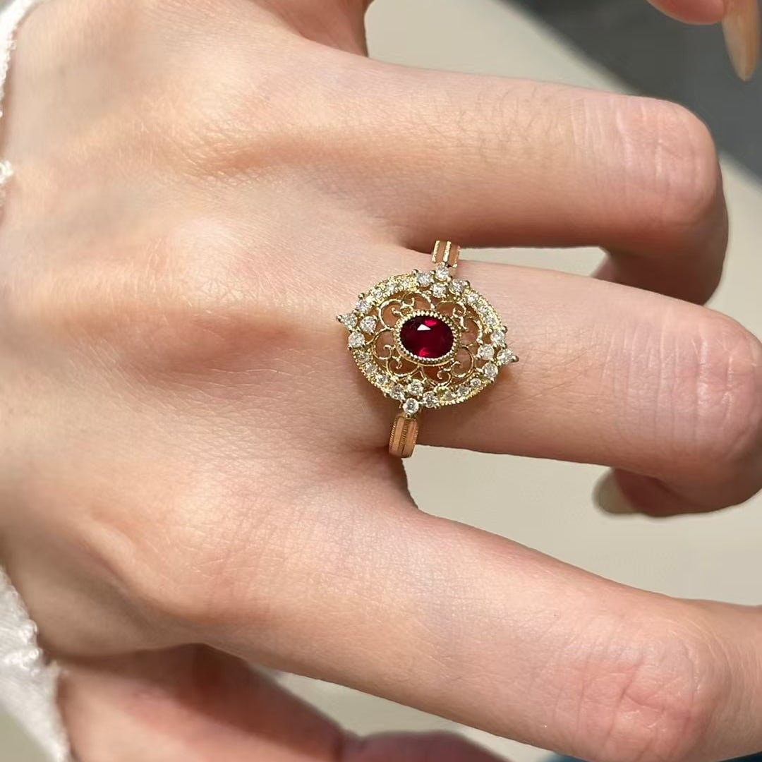 14k Gold 0.35 Ct Natural Ruby & Diamond Ring - 5