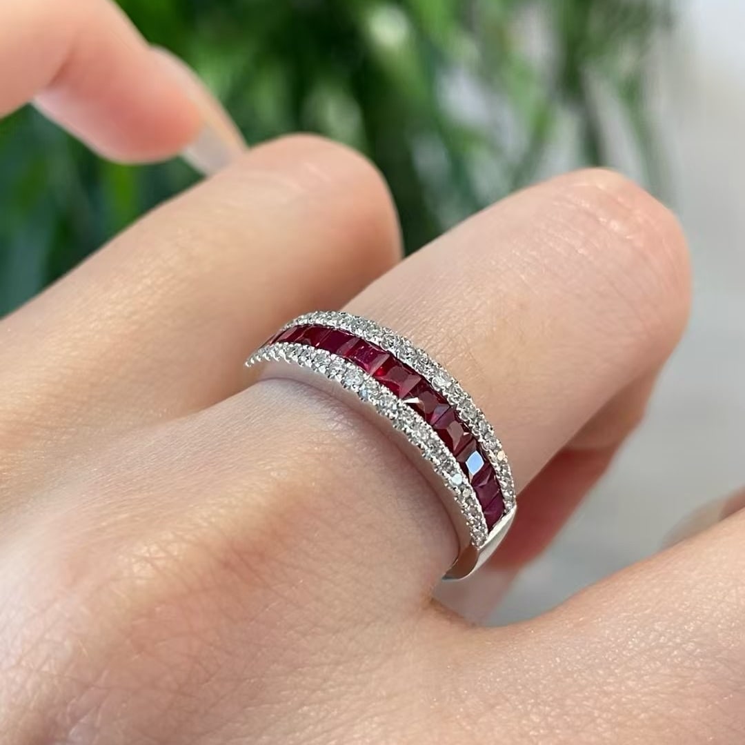 14k Gold 1 Ct Natural Ruby & Diamond Ring - 7