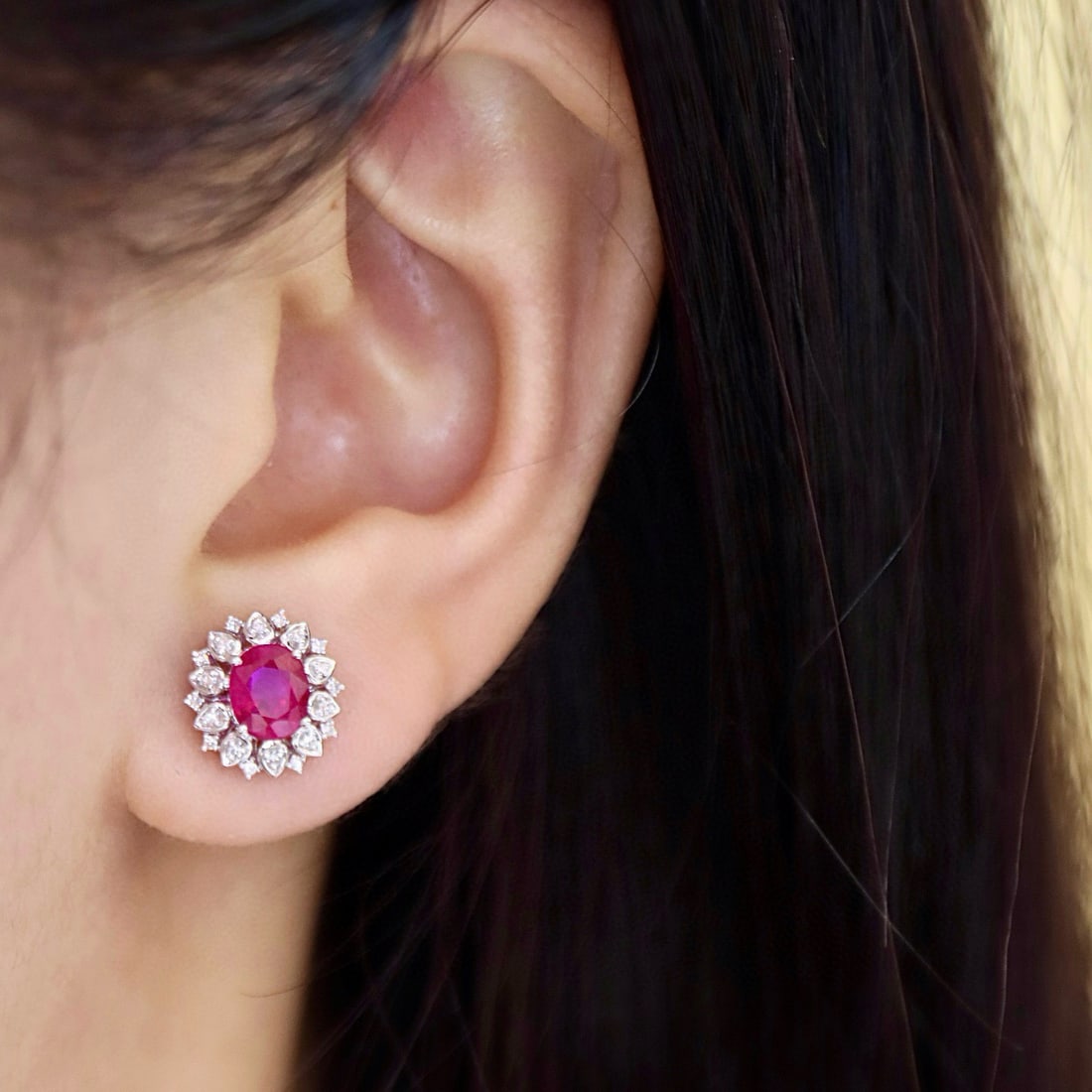 14k Gold 1.30 Ctw Natural Ruby & Diamond Earrings - 4