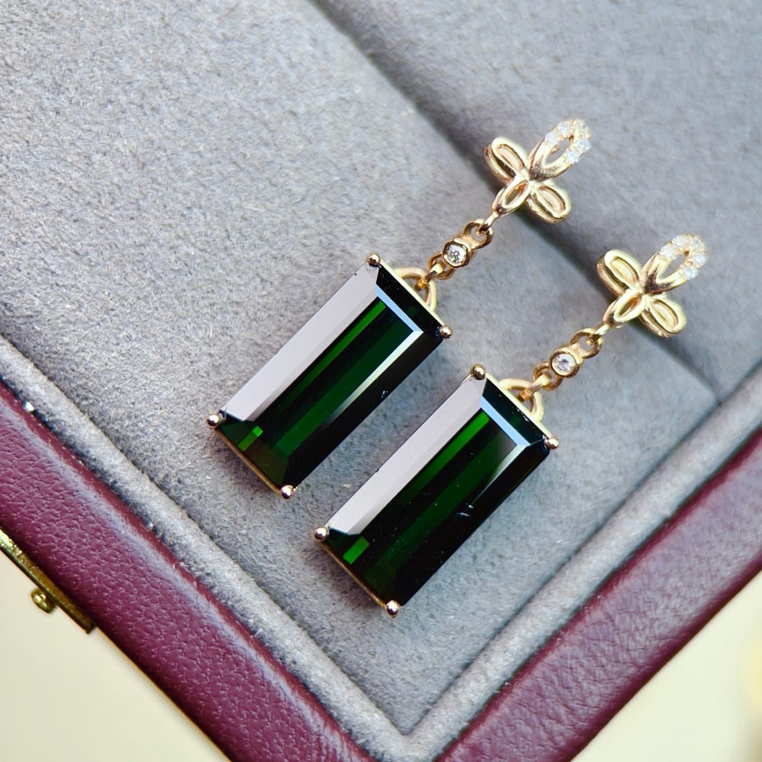 14k Gold 4.74 Ctw Natural Tourmaline & Diamond Earrings - 2