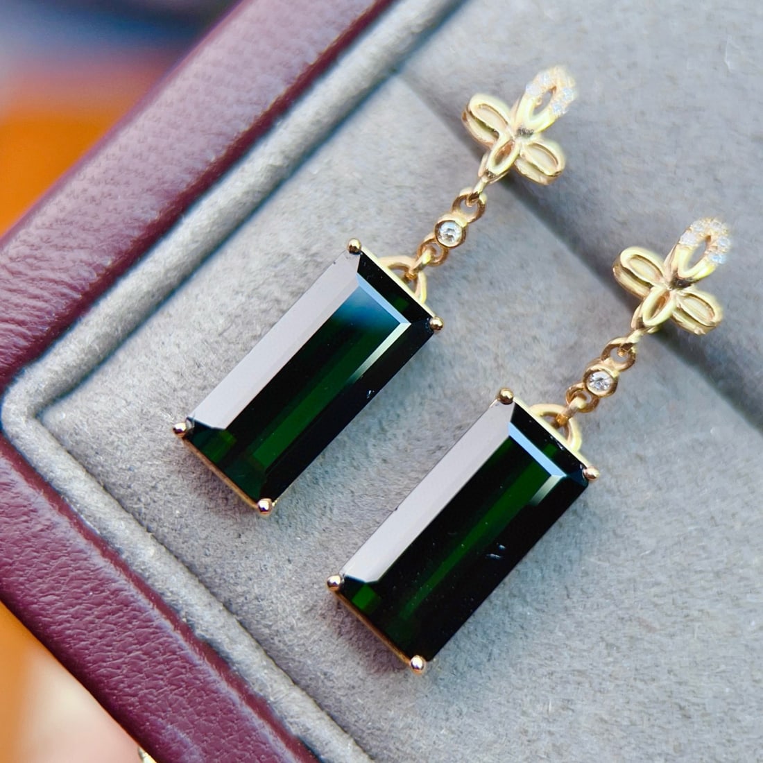 14k Gold 4.74 Ctw Natural Tourmaline & Diamond Earrings - 3