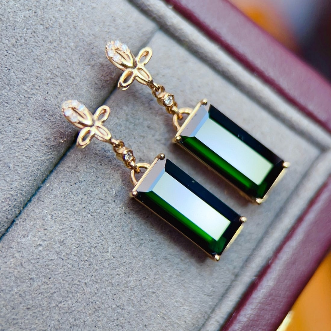 14k Gold 4.74 Ctw Natural Tourmaline & Diamond Earrings - 4