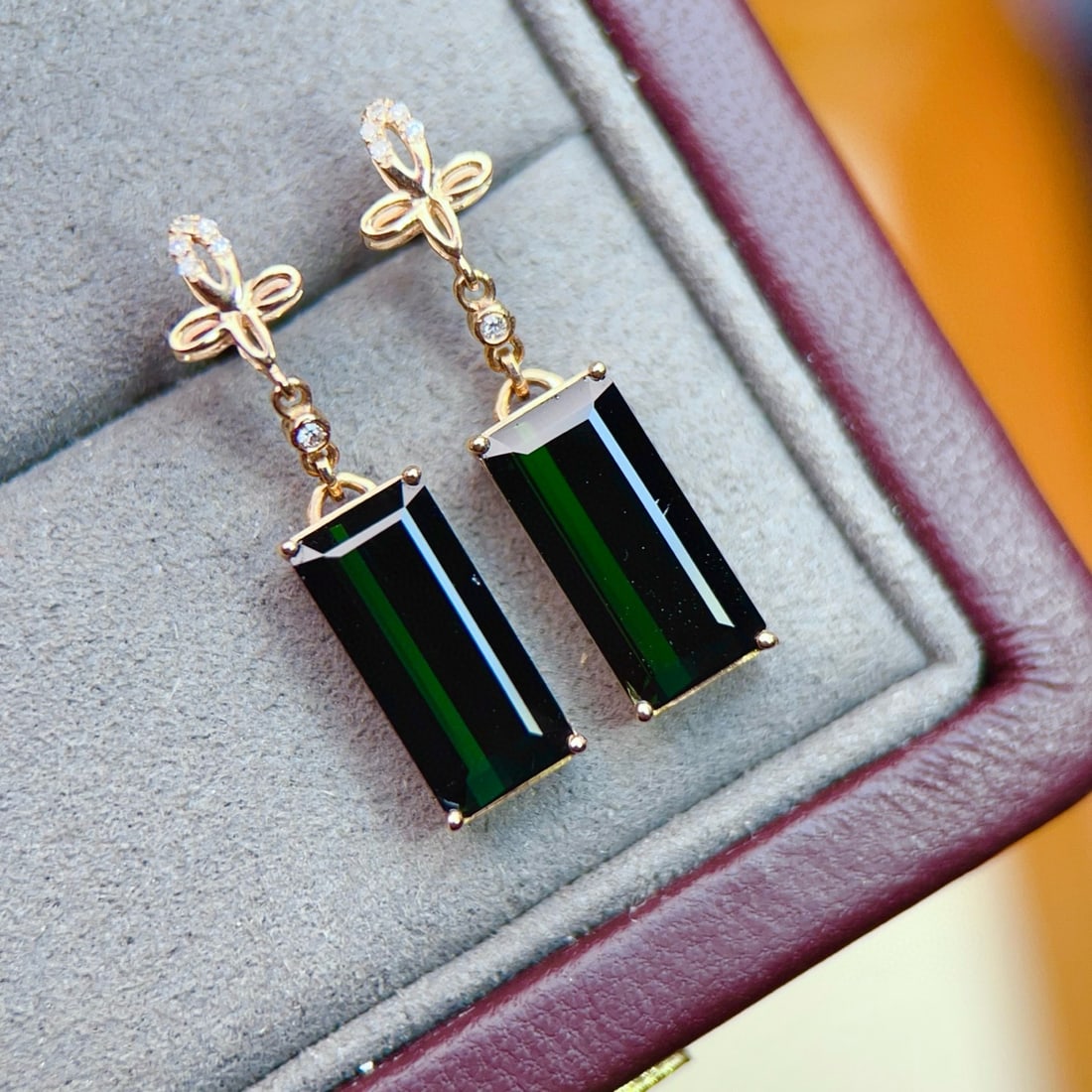 14k Gold 4.74 Ctw Natural Tourmaline & Diamond Earrings - 6