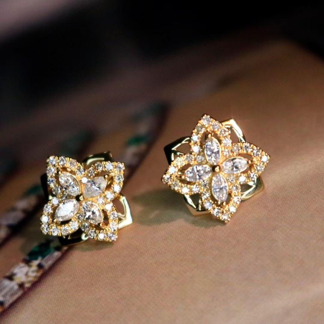 14k Gold 0.86 Ct Natural H Diamond Earrings - 2