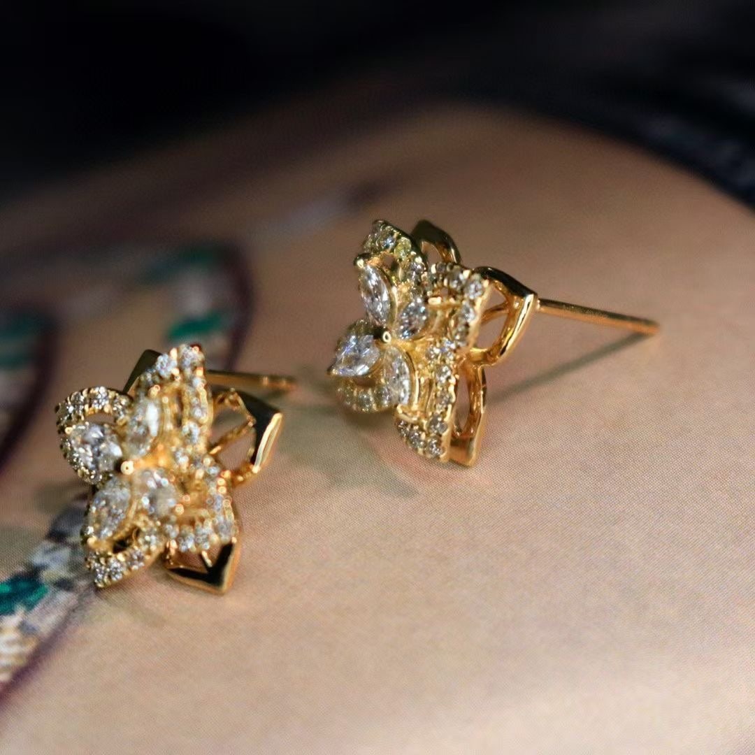 14k Gold 0.86 Ct Natural H Diamond Earrings - 3