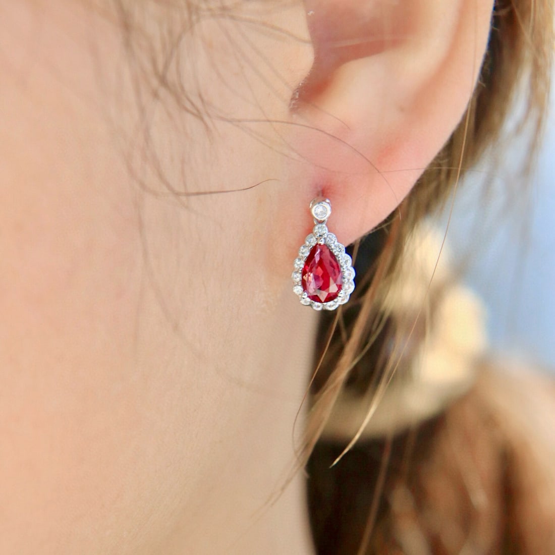 14k Gold 2.40 Ctw Natural Ruby & Diamond Earrings - 5