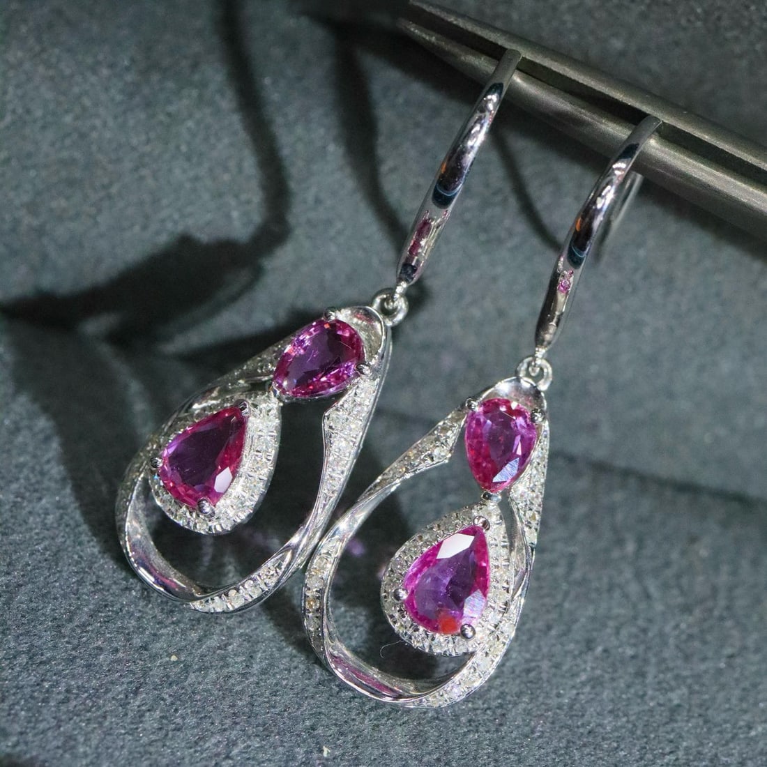 14k Gold 2.31 Ctw Natural Sapphire & Diamond Earrings - 2