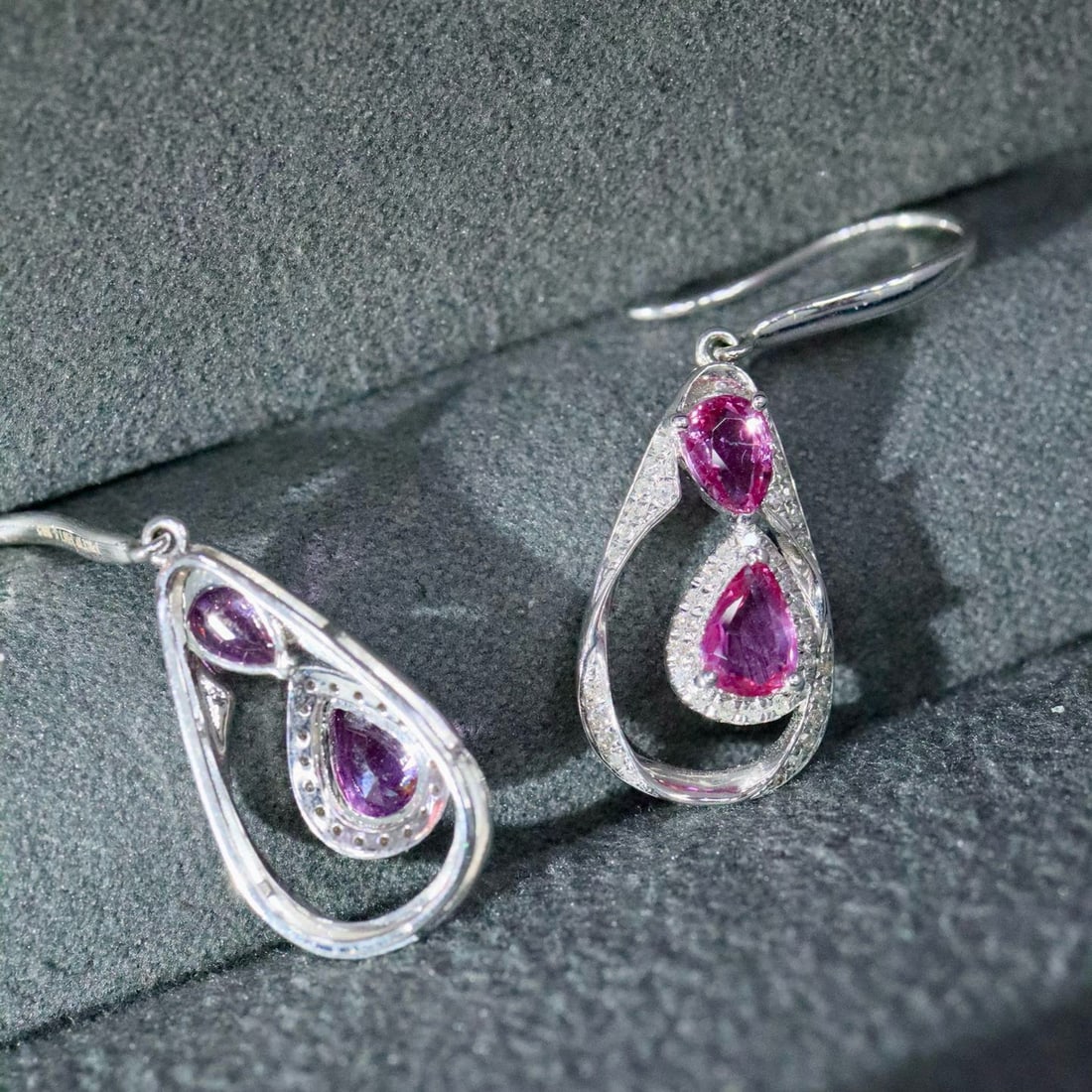 14k Gold 2.31 Ctw Natural Sapphire & Diamond Earrings - 4