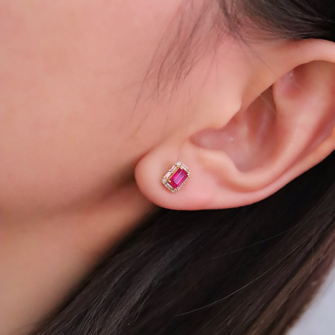 14k Gold 0.94 Ctw Natural Ruby & Diamond Earrings - 5