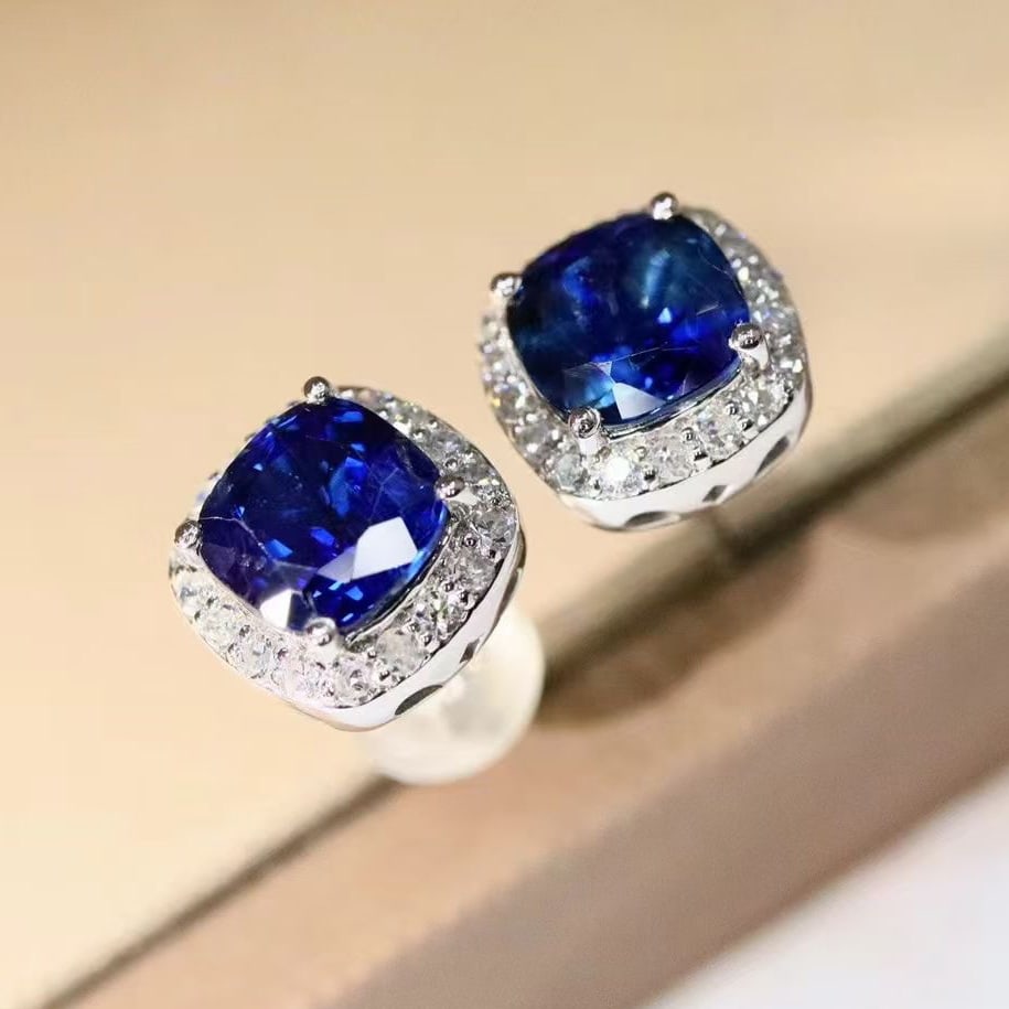 14k Gold 2.26 Ctw Natural Sapphire & Diamond Earrings - 2