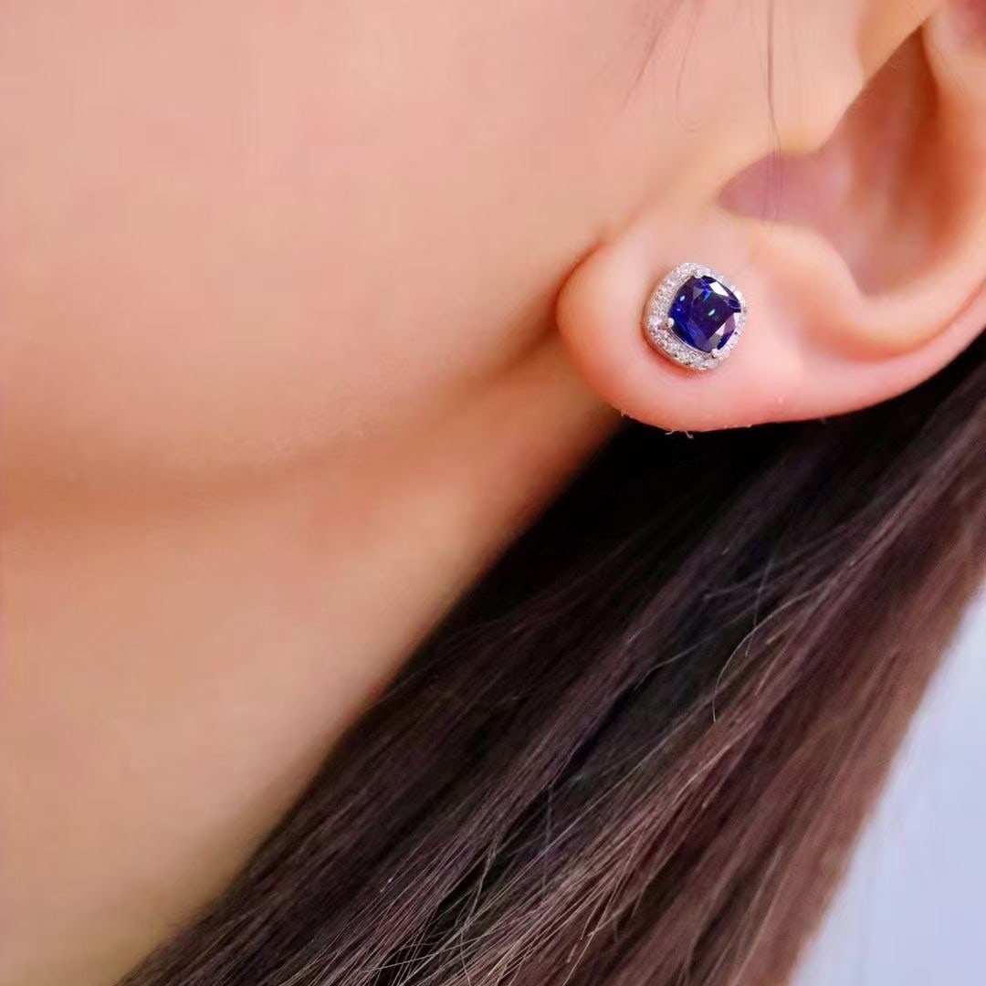 14k Gold 2.26 Ctw Natural Sapphire & Diamond Earrings - 4