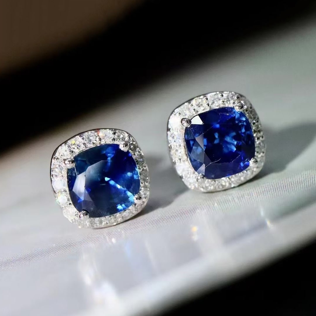 14k Gold 2.26 Ctw Natural Sapphire & Diamond Earrings - 5