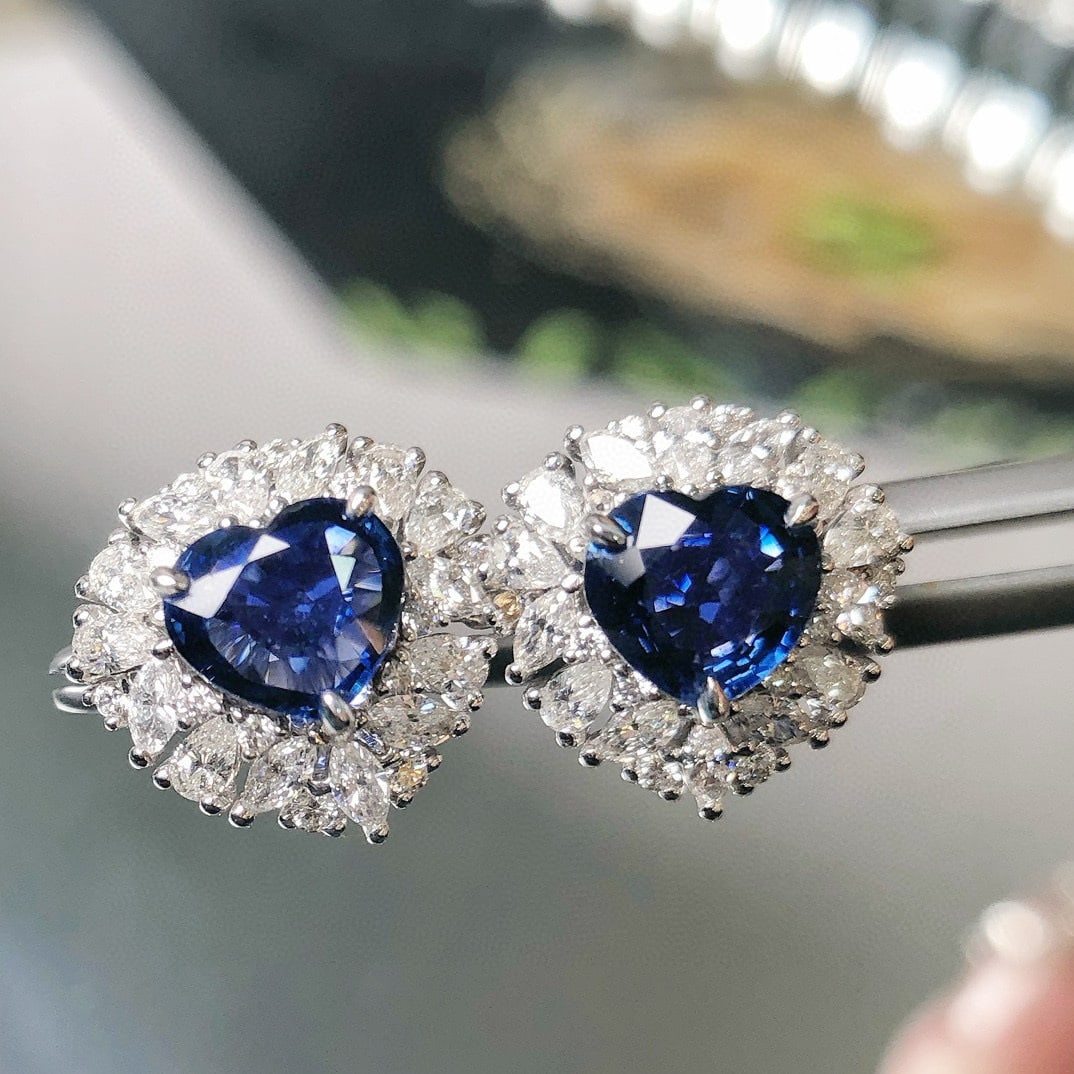 14k Gold 2.79 Ctw Natural Sapphire & Diamond Earrings - 2