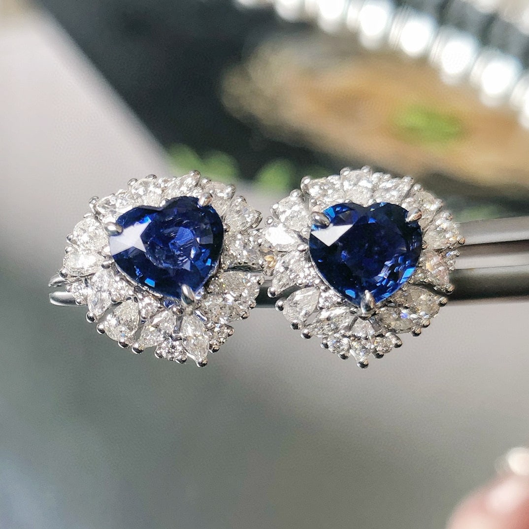 14k Gold 2.79 Ctw Natural Sapphire & Diamond Earrings - 3