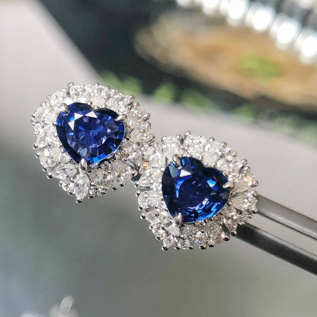 14k Gold 2.79 Ctw Natural Sapphire & Diamond Earrings - 4