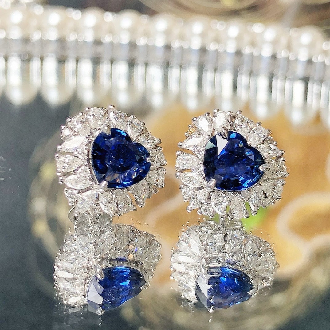 14k Gold 2.79 Ctw Natural Sapphire & Diamond Earrings - 5