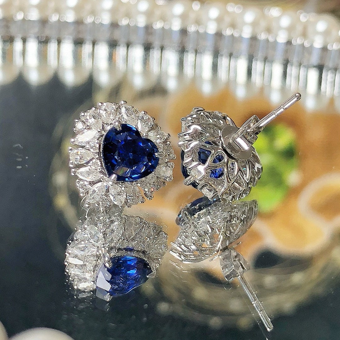 14k Gold 2.79 Ctw Natural Sapphire & Diamond Earrings - 6