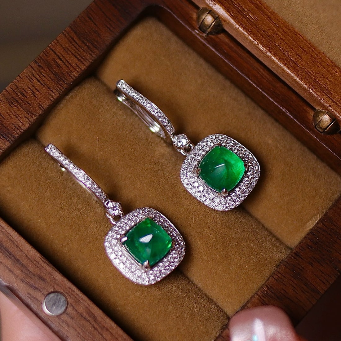 14k Gold 4.81 Ctw Natural Emerald & Diamond Earrings - 4