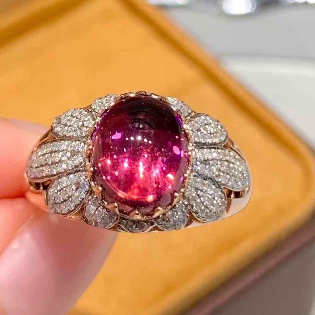 14k Gold 3.05 Ct Natural Tourmaline & Diamond Ring: Ref:231033037 // gold content:14k gold // ring size:7. 25us // // main gemstone:tourmaline // shape:oval // carat weight:3. 05ct // color:rubellite // treatment:natural // // adjacent gemstone 2 :