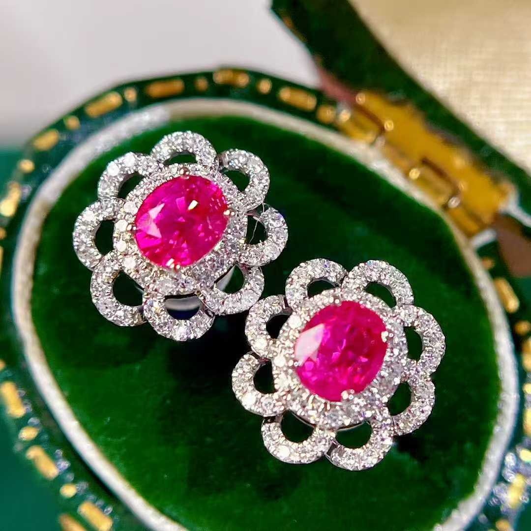 14k Gold 1.3 Ctw Natural Ruby & Diamond Earrings - 2