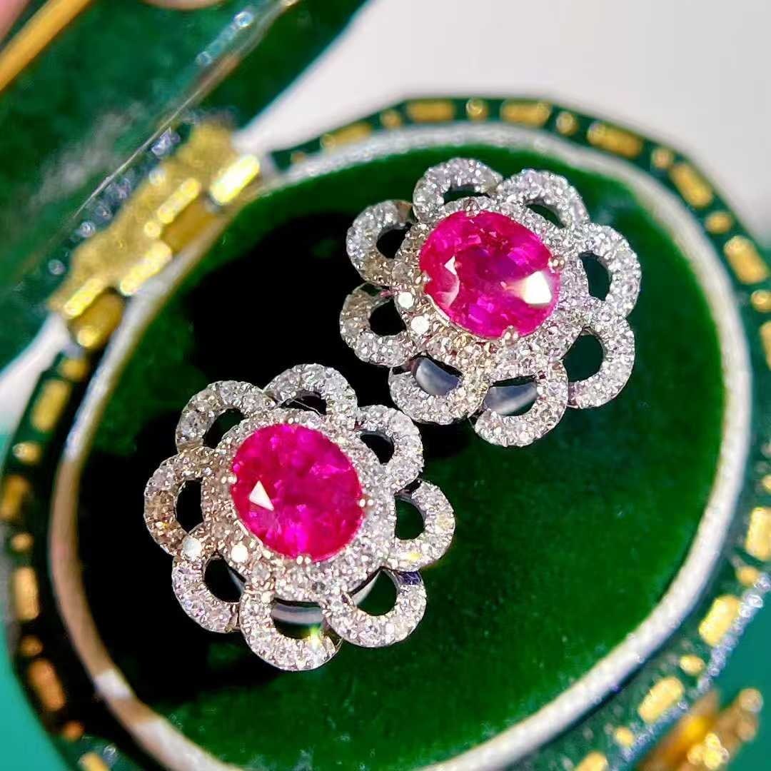 14k Gold 1.3 Ctw Natural Ruby & Diamond Earrings - 3