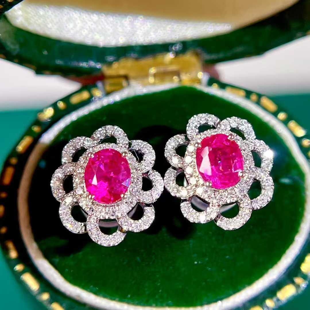 14k Gold 1.3 Ctw Natural Ruby & Diamond Earrings - 4