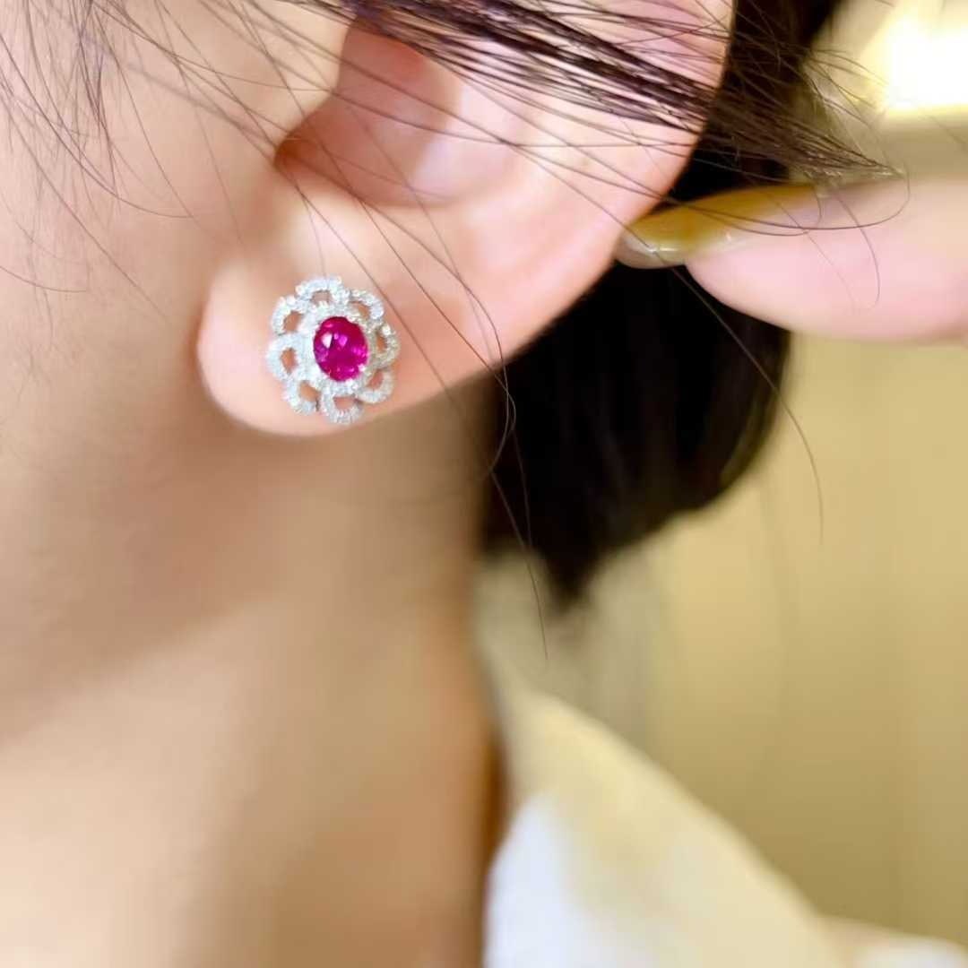 14k Gold 1.3 Ctw Natural Ruby & Diamond Earrings - 5