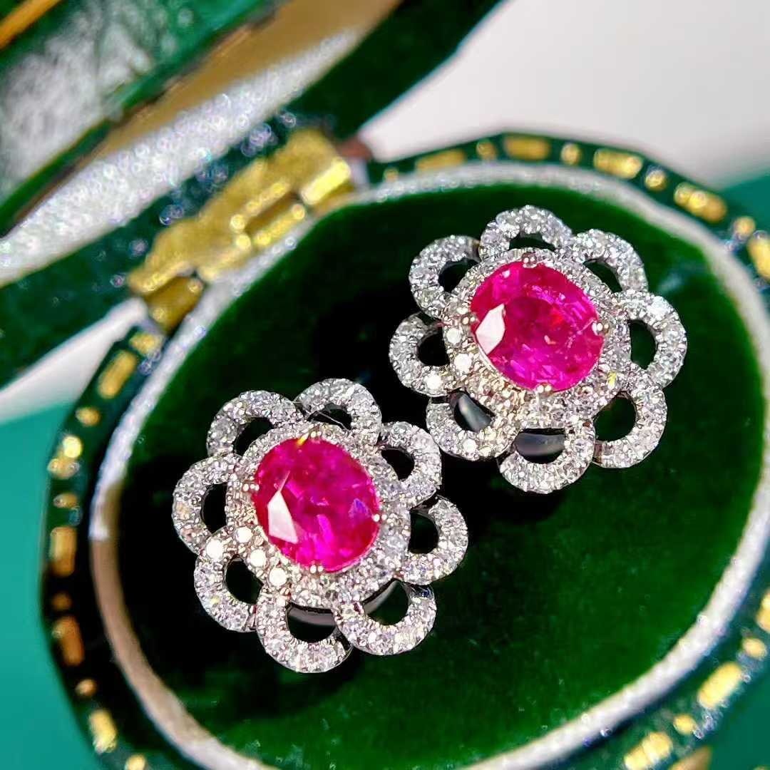 14k Gold 1.3 Ctw Natural Ruby & Diamond Earrings - 6