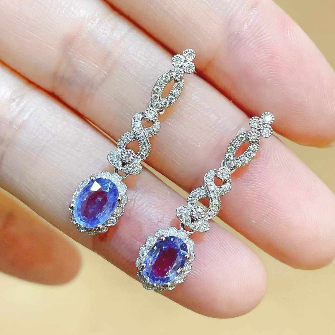 14k Gold 2.49 Ctw Natural Sapphire & Diamond Earrings - 2
