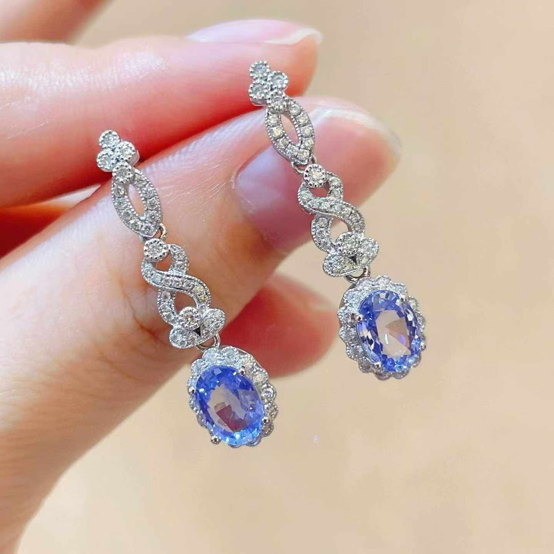 14k Gold 2.49 Ctw Natural Sapphire & Diamond Earrings - 5