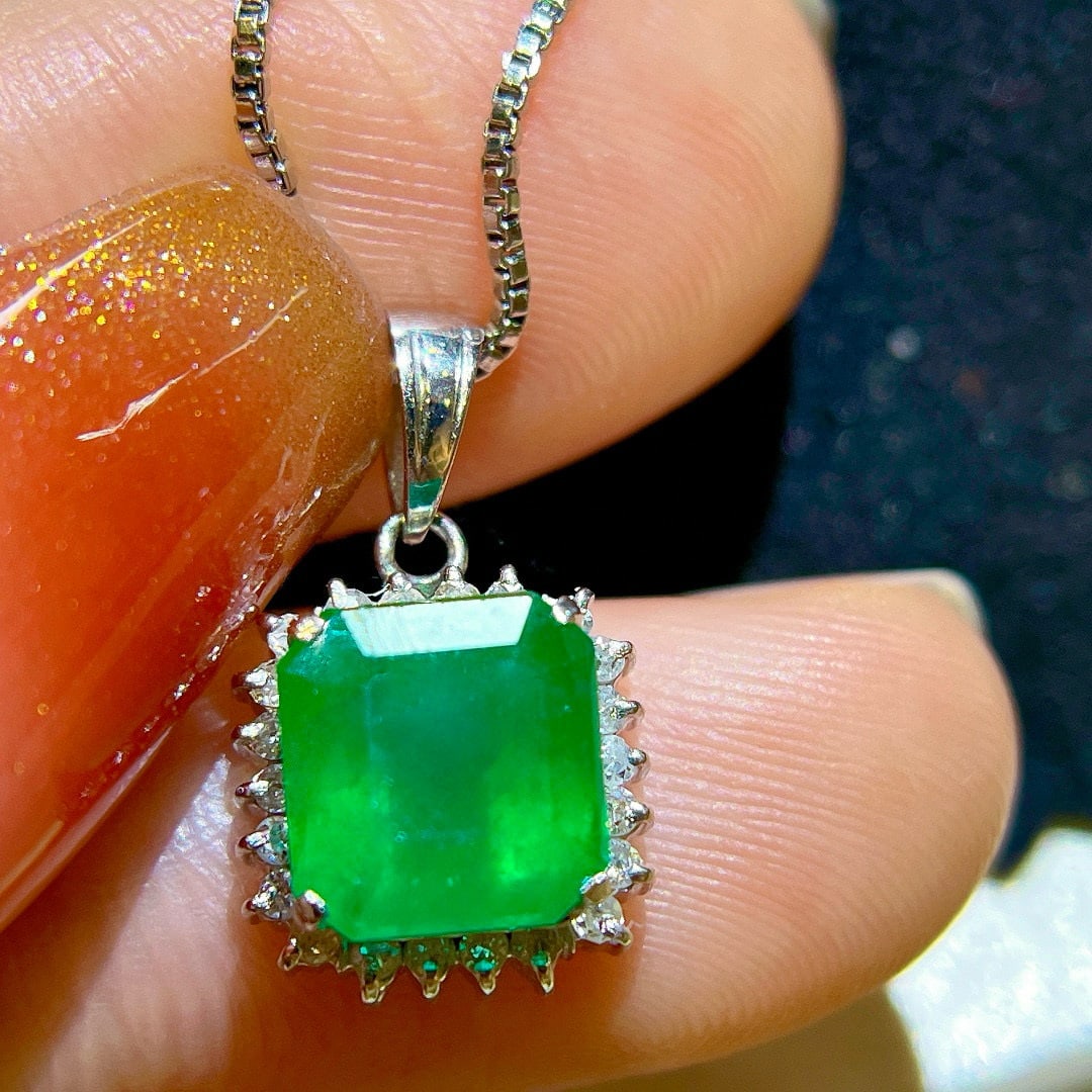 14k Gold 2.98 Ctw Natural Emerald & Diamond Pendant( Without Chain ) - 6