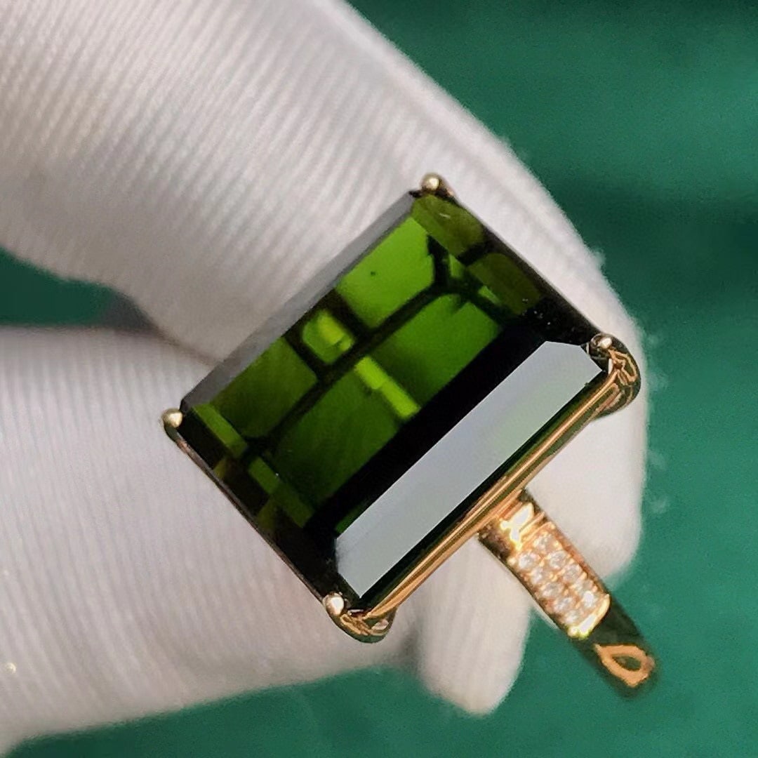 14k Gold 13.96 Ctw Natural Tourmaline & Diamond Ring - 2
