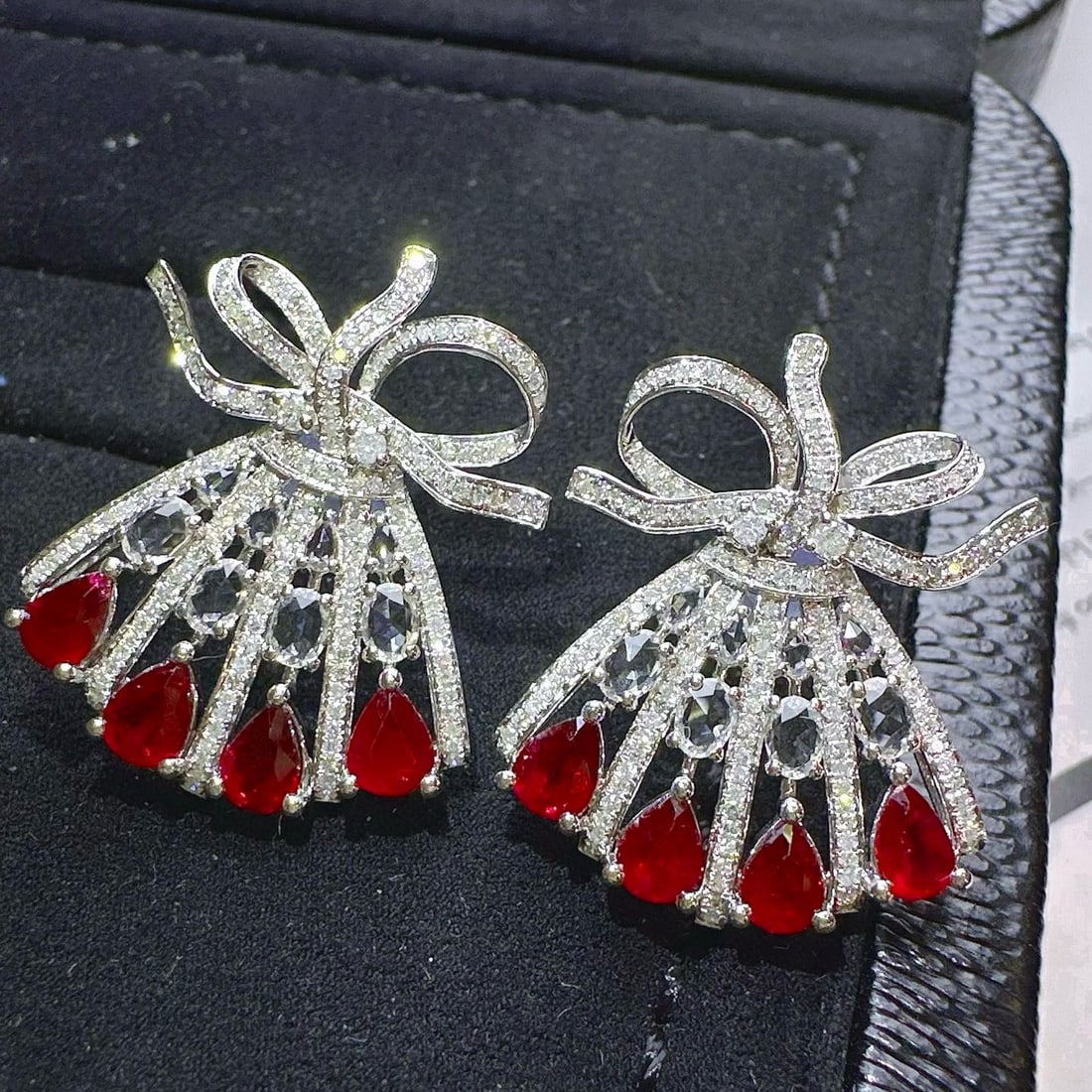 14k Gold 3.91 Ctw Natural Ruby & Diamond Earrings - 2