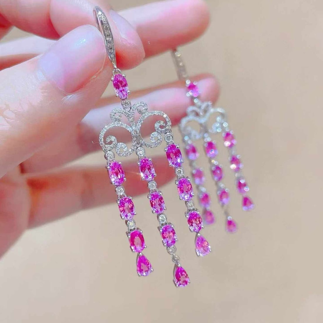 14k Gold 8.89 Ctw Natural Sapphire & Diamond Earrings - 2
