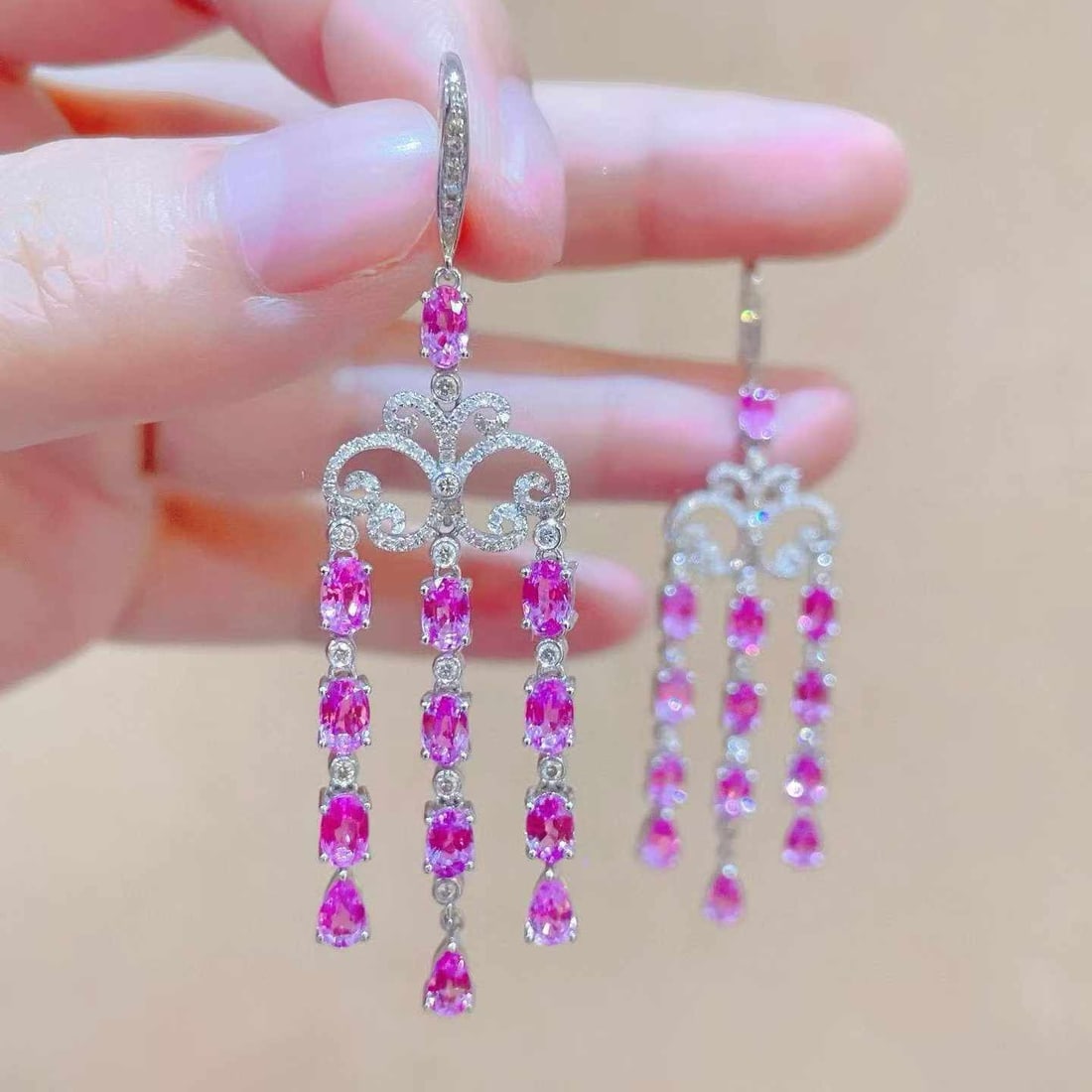 14k Gold 8.89 Ctw Natural Sapphire & Diamond Earrings - 3