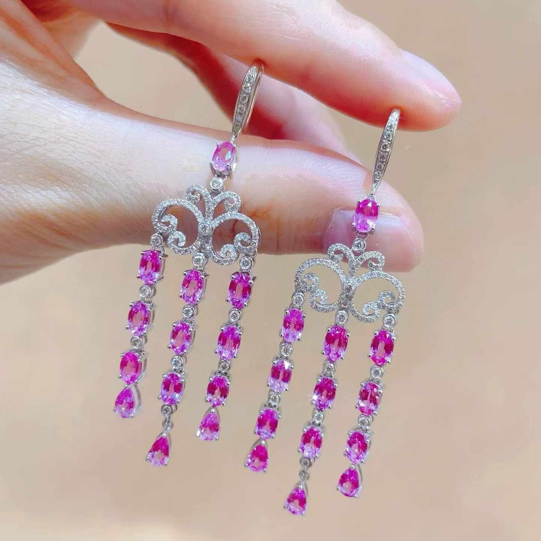 14k Gold 8.89 Ctw Natural Sapphire & Diamond Earrings - 4