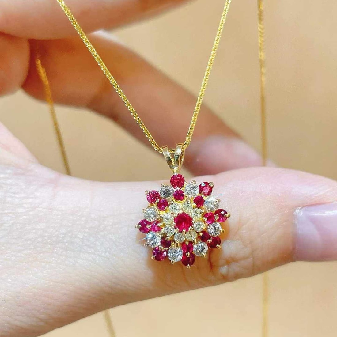 14k Gold 1.11 Ctw Natural Ruby & Diamond Necklace - 2