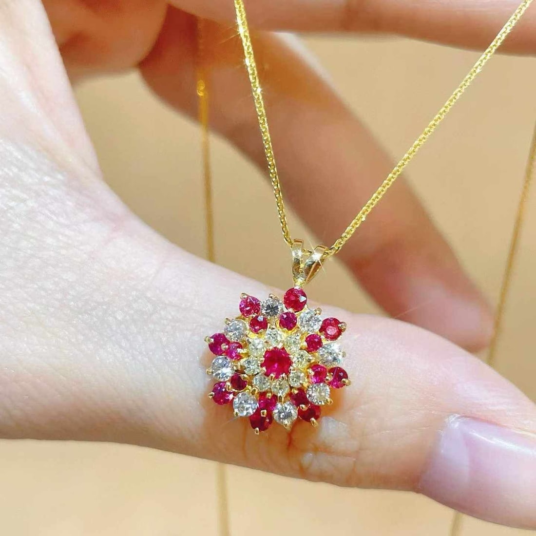 14k Gold 1.11 Ctw Natural Ruby & Diamond Necklace - 3