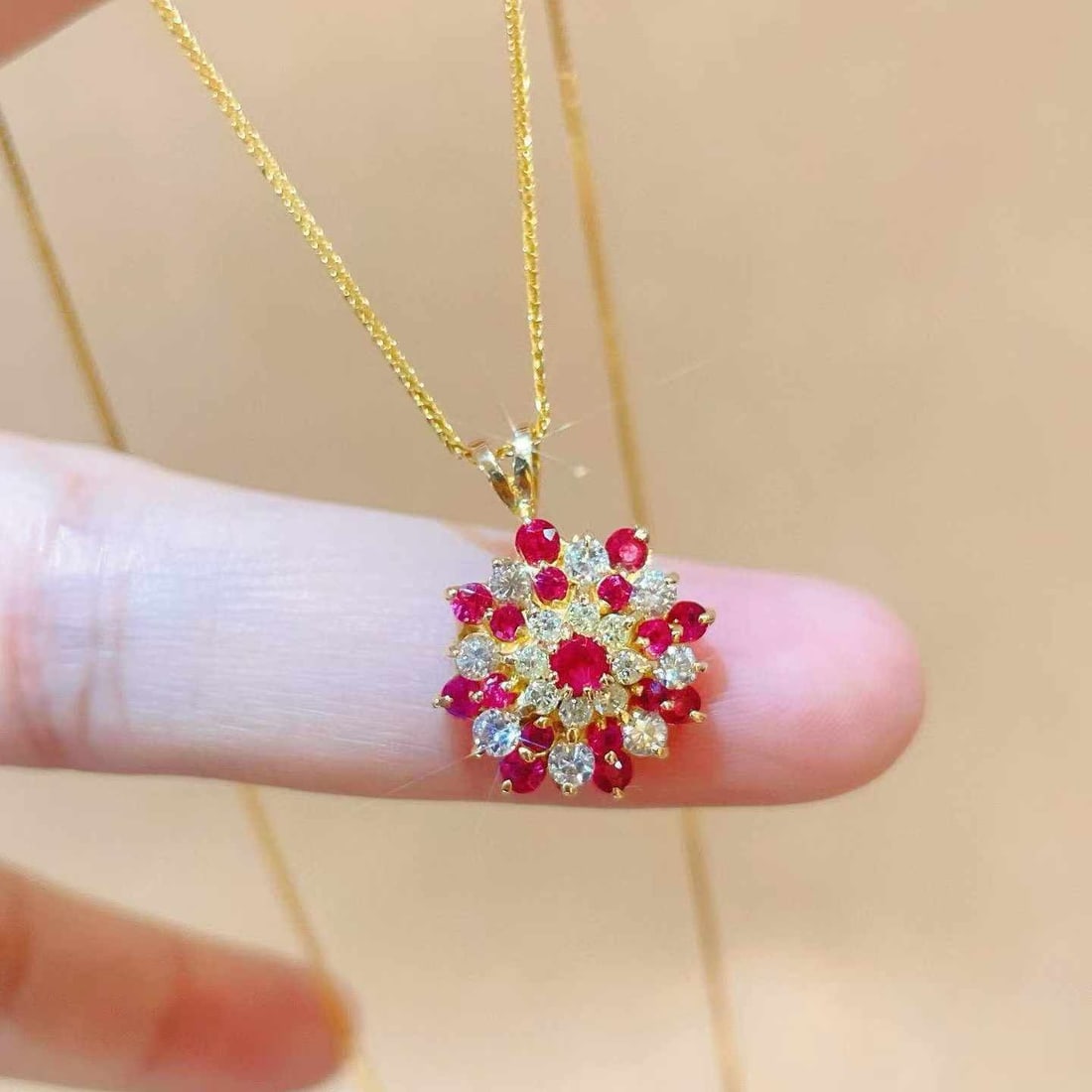 14k Gold 1.11 Ctw Natural Ruby & Diamond Necklace - 4