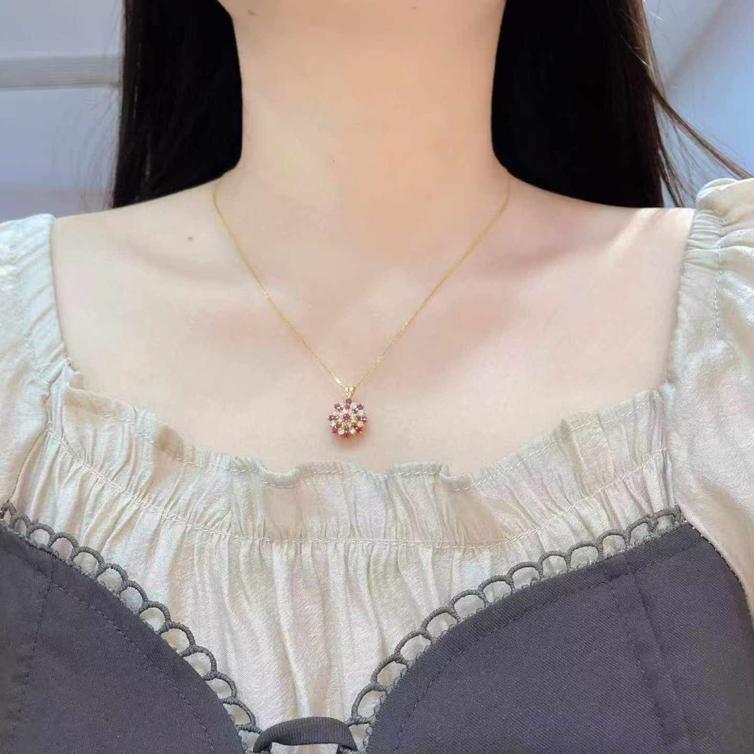 14k Gold 1.11 Ctw Natural Ruby & Diamond Necklace - 6