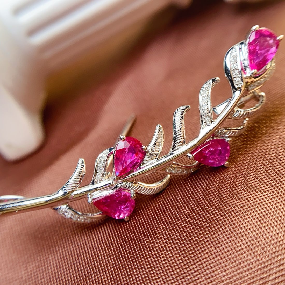 14k Gold 2 Ct Natural Ruby & Diamond Brooch/pendant( Without Chain ) - 3