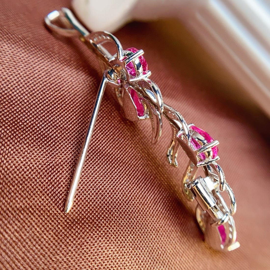 14k Gold 2 Ct Natural Ruby & Diamond Brooch/pendant( Without Chain ) - 6